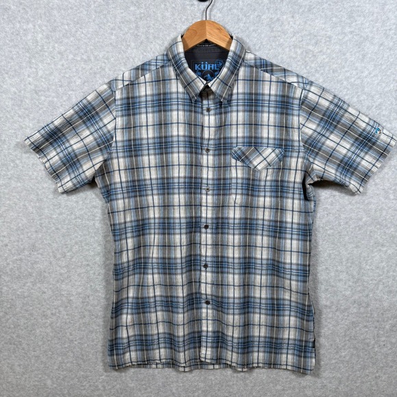 Kuhl Other - Kuhl Mens Large Blue Grey Plaid Short Sleeve Button Down Mountain Shirt Cotton